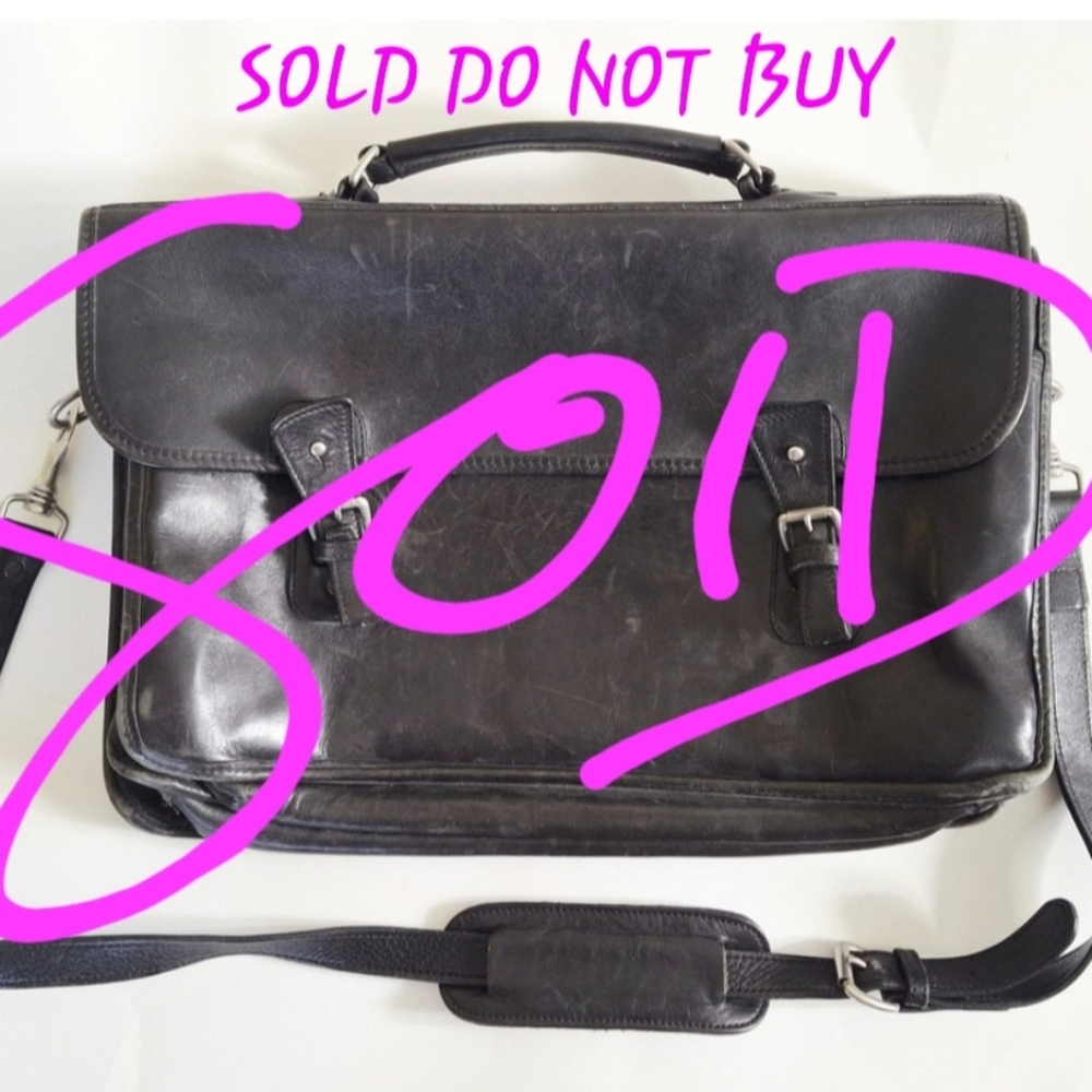 Pickett By Tusting London Vintage Black Leather Briefcase Laptop Messenger Bag